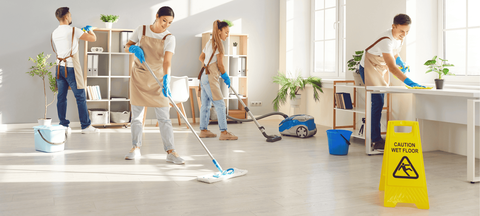 Professional cleaning team at work